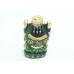 Handcrafted dark Green natural Jade Stone God Ganesha statue gold painted (M)